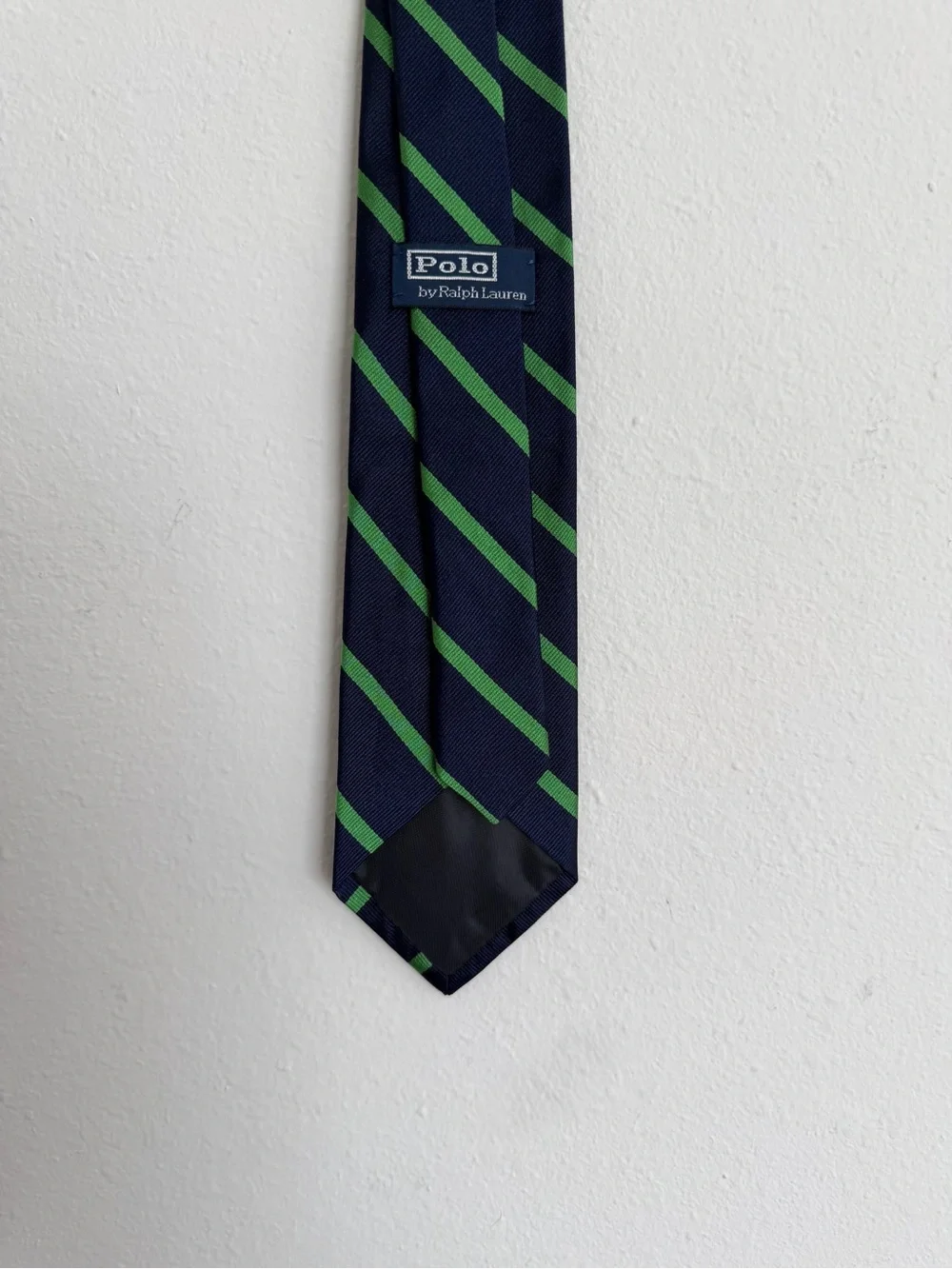 Polo Ralph Lauren Boys Silk Striped Tie Navy Blue Lime Green Short Length 48